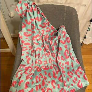 Entro womens blue and pink one shoulder tie shirt SM NWT